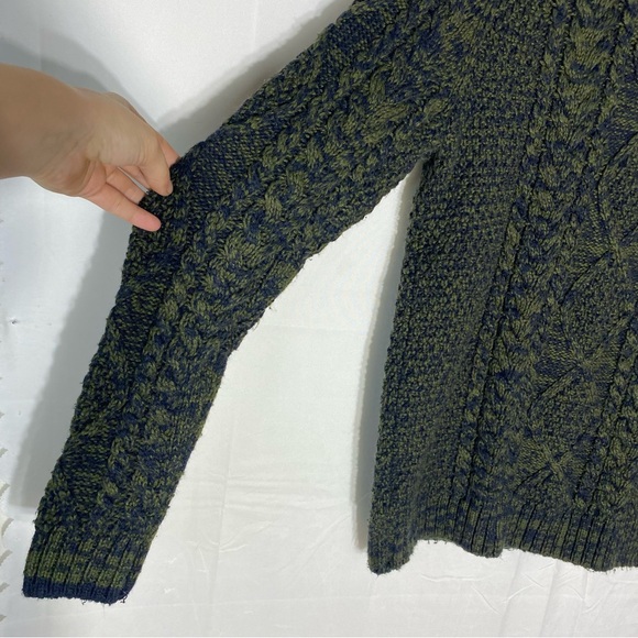 Far West Green & Navy Blue Cable Knit Crew Neck Pullover Sweater L - Picture 12 of 16